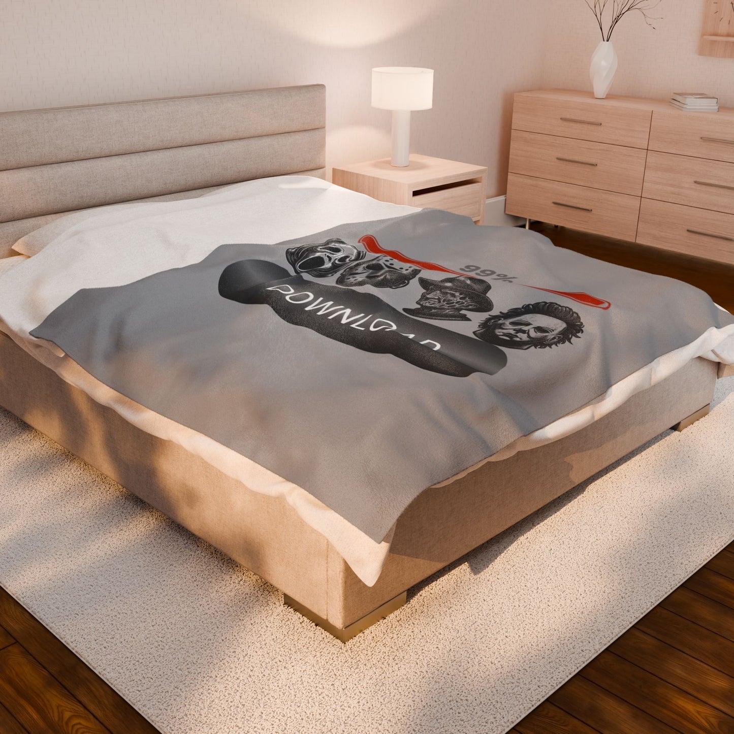 Horror Icons '99% Download' Velveteen Plush Blanket — Cozy Spooky Season Throw