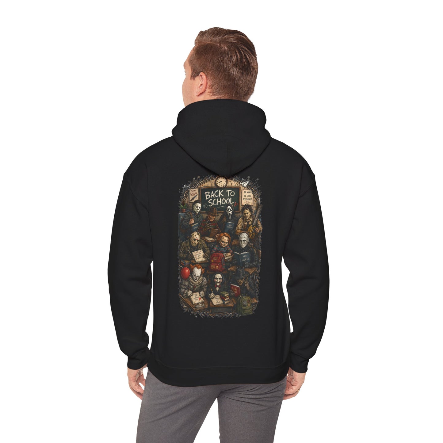 Horror Icons "Back to School" Hoodie — Vintage Movie Villains Graphic Sweatshirt