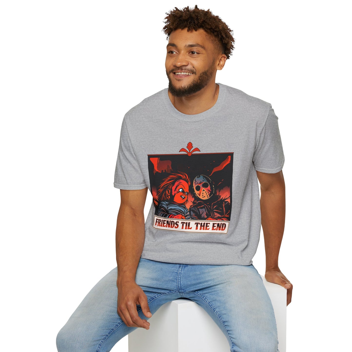 Friends 'Til the End Horror Movie T-Shirt Jason And Chucky Design