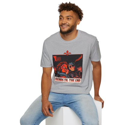 Friends 'Til the End Horror Movie T-Shirt Jason And Chucky Design