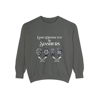 Easily Distracted by Slashers - Jason Michael Freddy Ghostface Horror Sweatshirt Unisex Garment-Dyed Sweatshirt