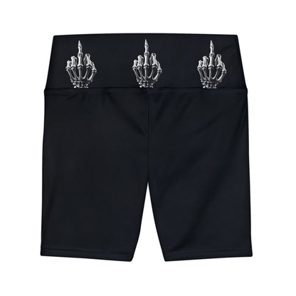 Skeleton Middle Finger Bike Shorts — Women's Gothic Workout Shorts