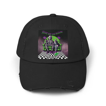 Beetlejuice 2 Inspired Here We Go Again Horror Fun Unisex Distressed Baseball Cap Hat