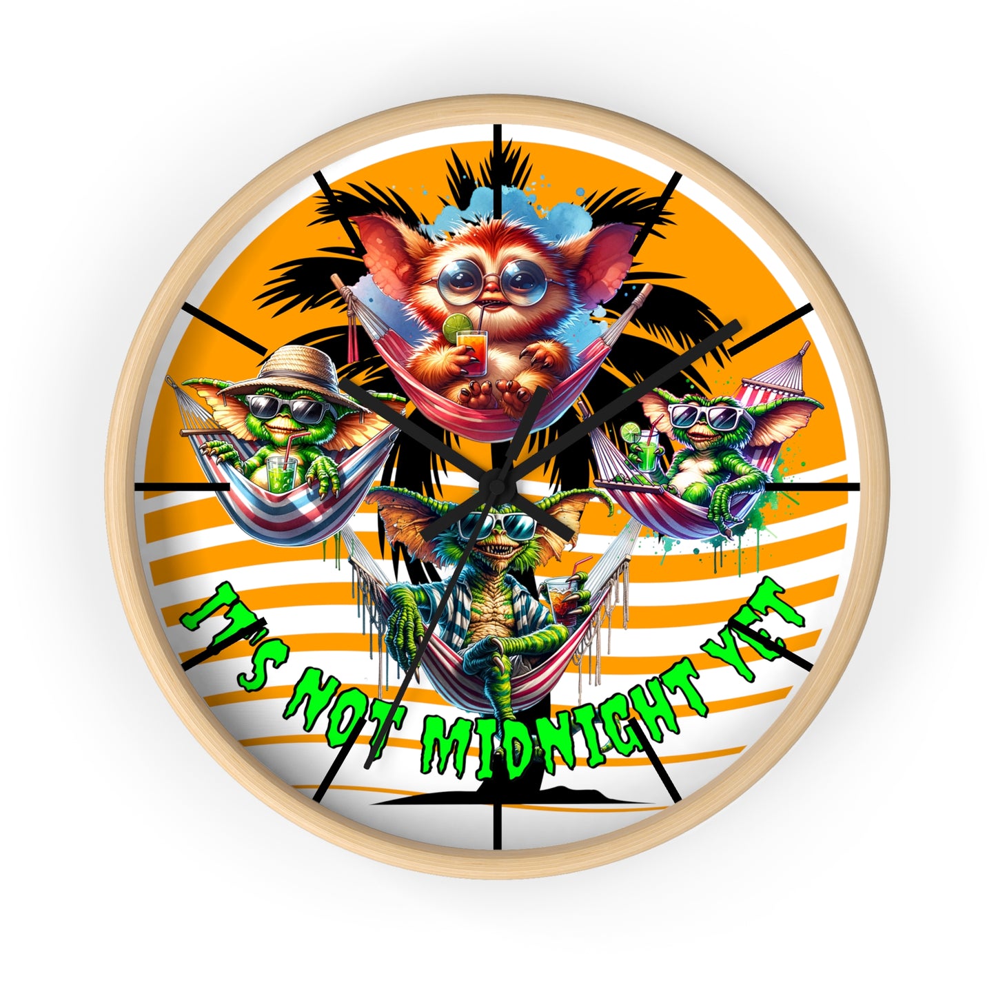 Summerween It's Not Midnight Yet! Gremlins Beach Day Wall Clock