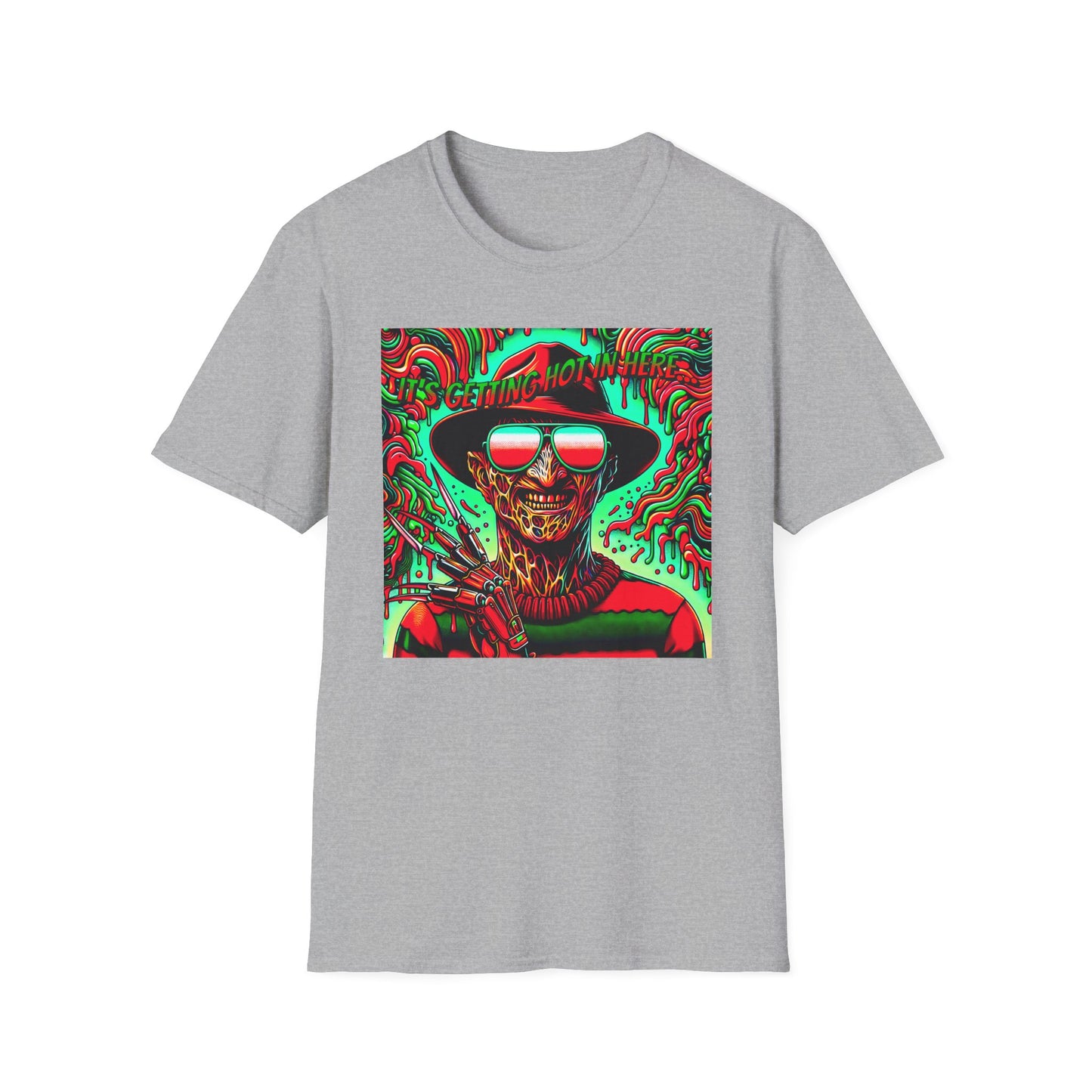 Horradelic Horror Freddy With Sunglasses Krueger It's Getting Hot In Here Unisex Softstyle T-Shirt Nightmare Fun Shirt Elm St