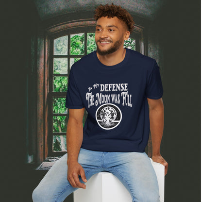 In My Defense The Moon Was Full - Full Moon Skeleton Gothic Skull Dancing Shirt - Unisex Softstyle T-Shirt