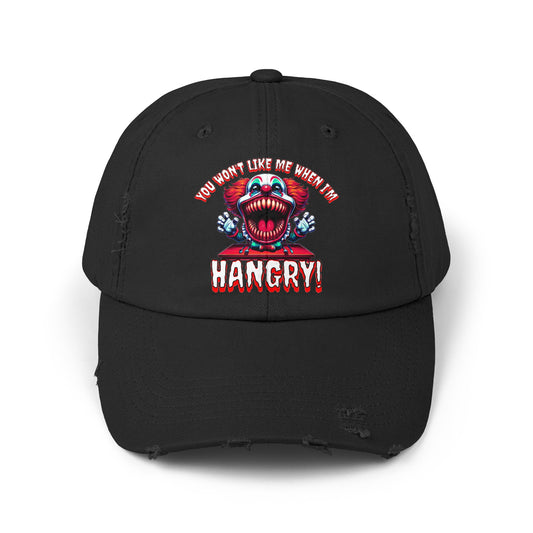 You Wont Like Me When I'm Hangry Killer Clown Unisex Distressed Cap Horror Hat