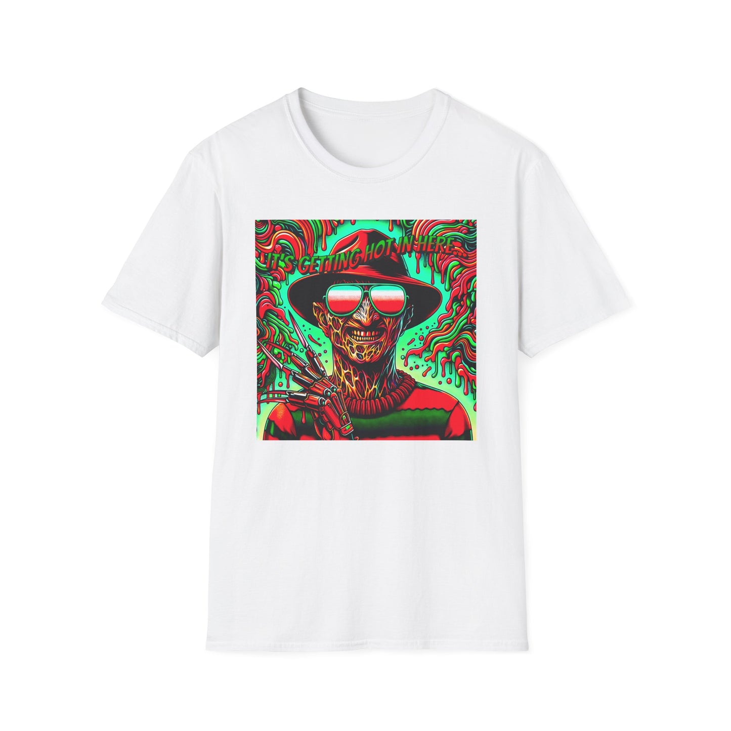 Horradelic Horror Freddy With Sunglasses Krueger It's Getting Hot In Here Unisex Softstyle T-Shirt Nightmare Fun Shirt Elm St