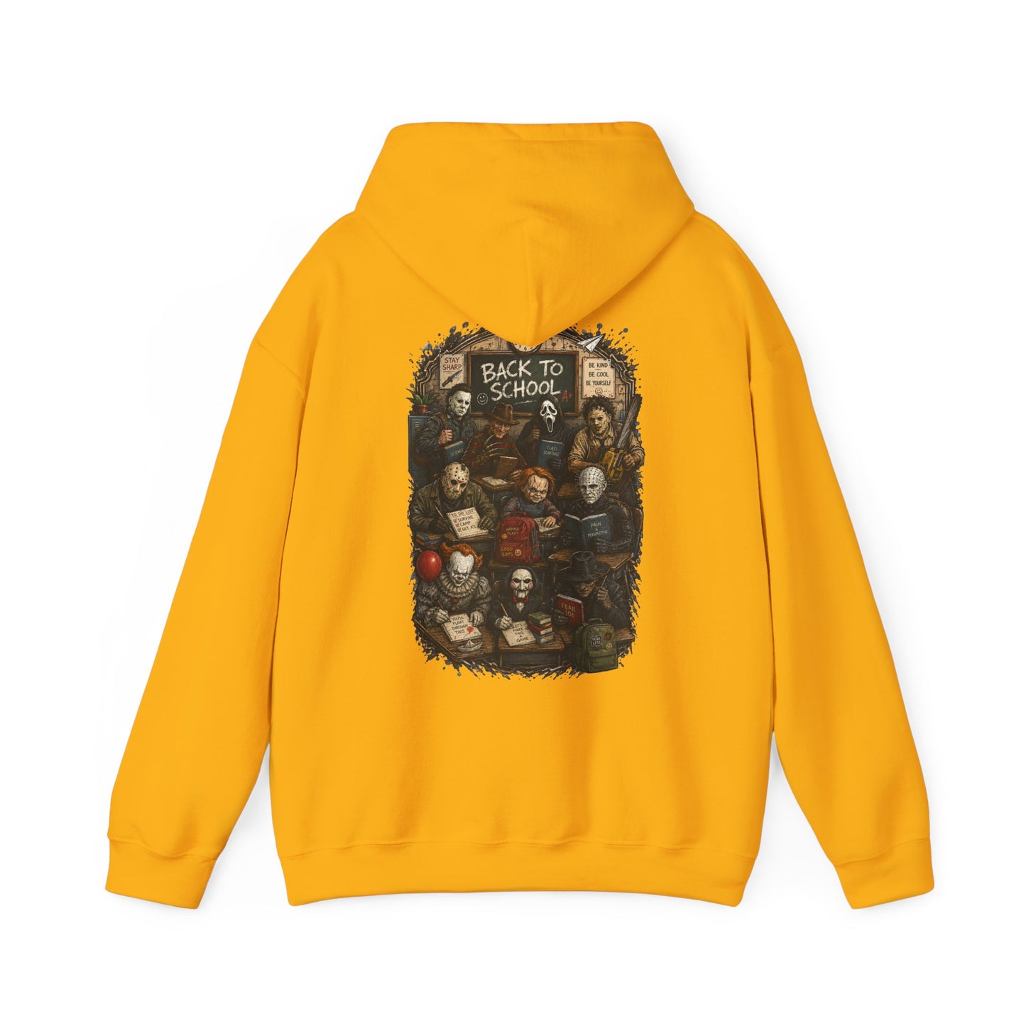 Horror Icons "Back to School" Hoodie — Vintage Movie Villains Graphic Sweatshirt