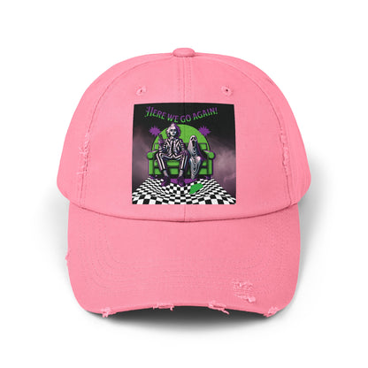 Beetlejuice 2 Inspired Here We Go Again Horror Fun Unisex Distressed Baseball Cap Hat