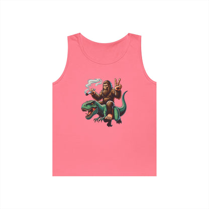 Bigfoot Riding T Rex Tank Top - 420 Peace Sign Design