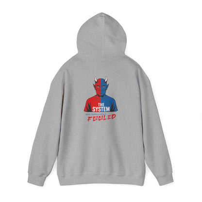 Hooded Sweatshirt - The System - Real People Arent Fooled Red Blue Design