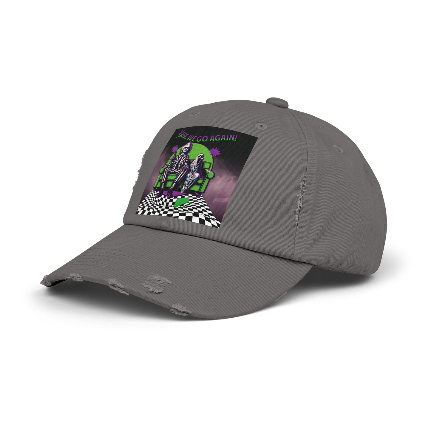 Beetlejuice 2 Inspired Here We Go Again Horror Fun Unisex Distressed Baseball Cap Hat