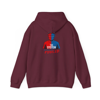 Hooded Sweatshirt - The System - Real People Arent Fooled Red Blue Design