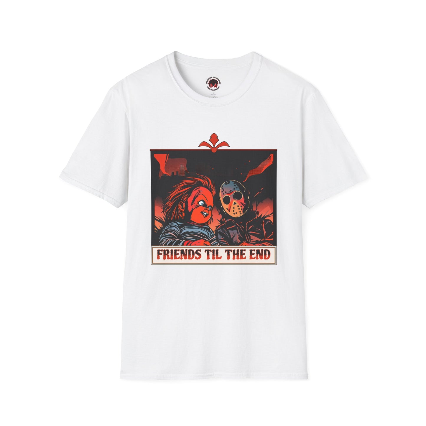 Friends 'Til the End Horror Movie T-Shirt Jason And Chucky Design