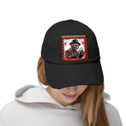 Horrorvational - Everything Begins With An Idea Nightmare Unisex Distressed Cap Elm Street Freddy