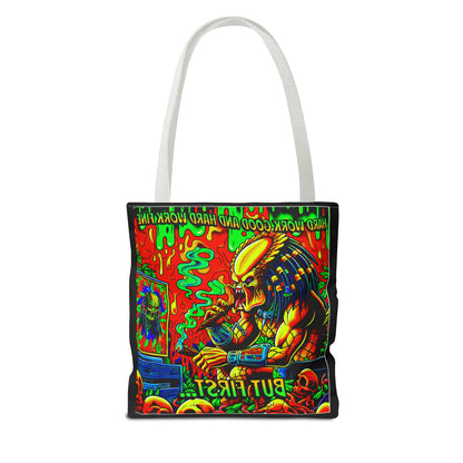 Horradelic Hard Work Good Hard Work Fine Predator Blunt Smoking Horror Fun Travel Carry Tote Bag (AOP)