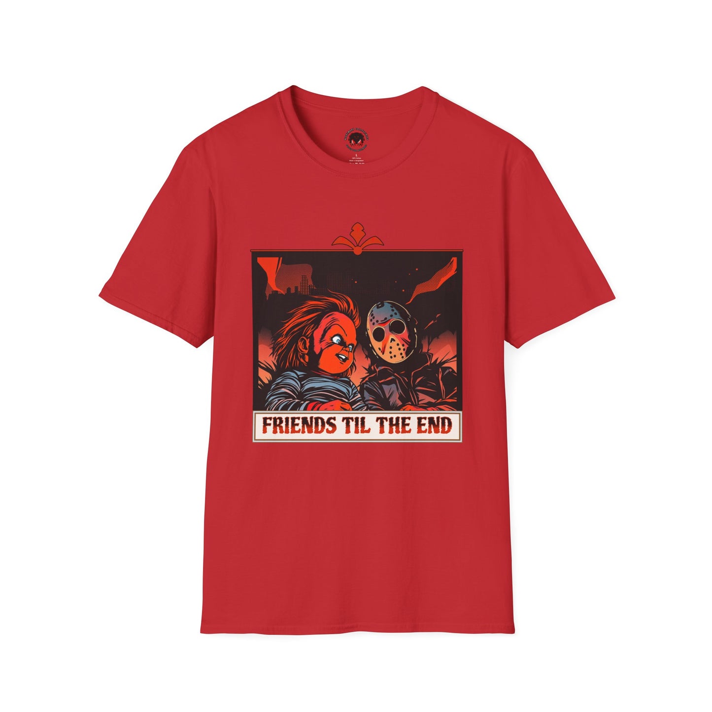 Friends 'Til the End Horror Movie T-Shirt Jason And Chucky Design