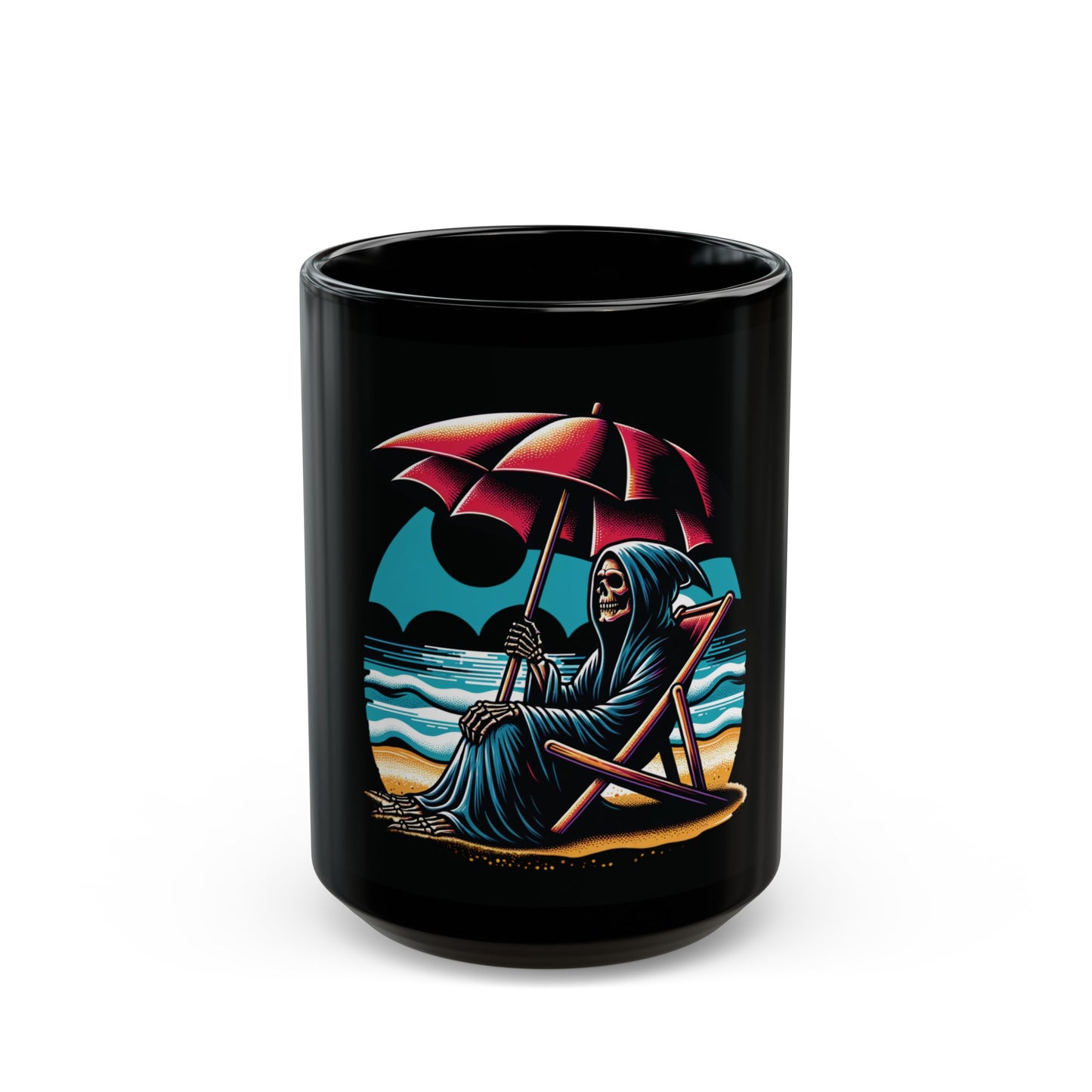 Summerween Grim Reaper Taking A Day Off Black Coffee Mug Tea Cup (11oz, 15oz)