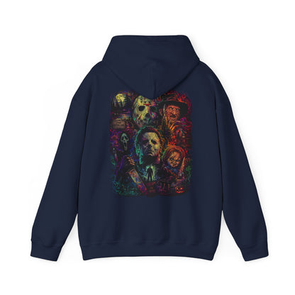 Horror Icons Hoodie — Vintage Slasher Collage Sweatshirt