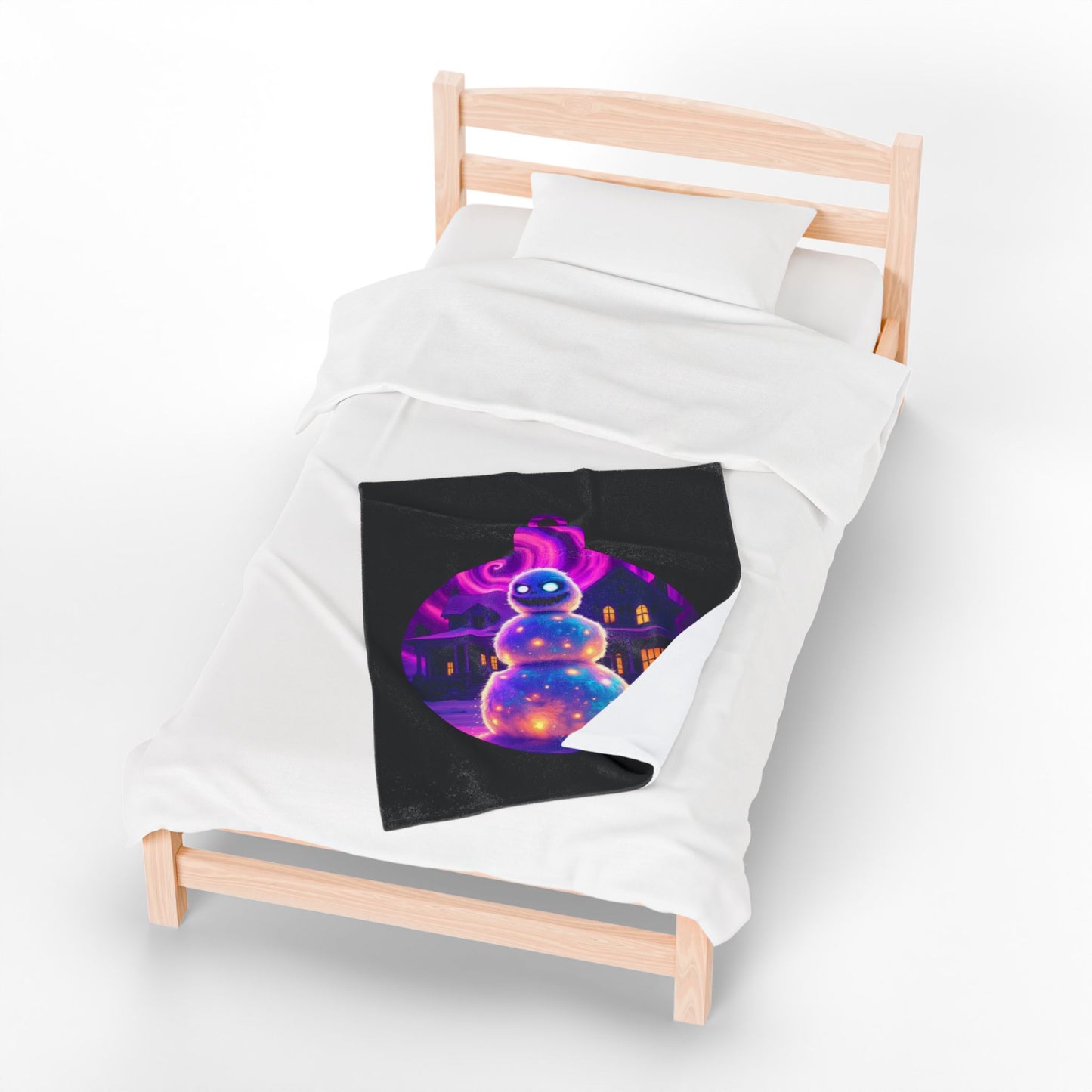 Cosmic Snowman Velveteen Plush Blanket — Glowing Ornament Holiday Throw