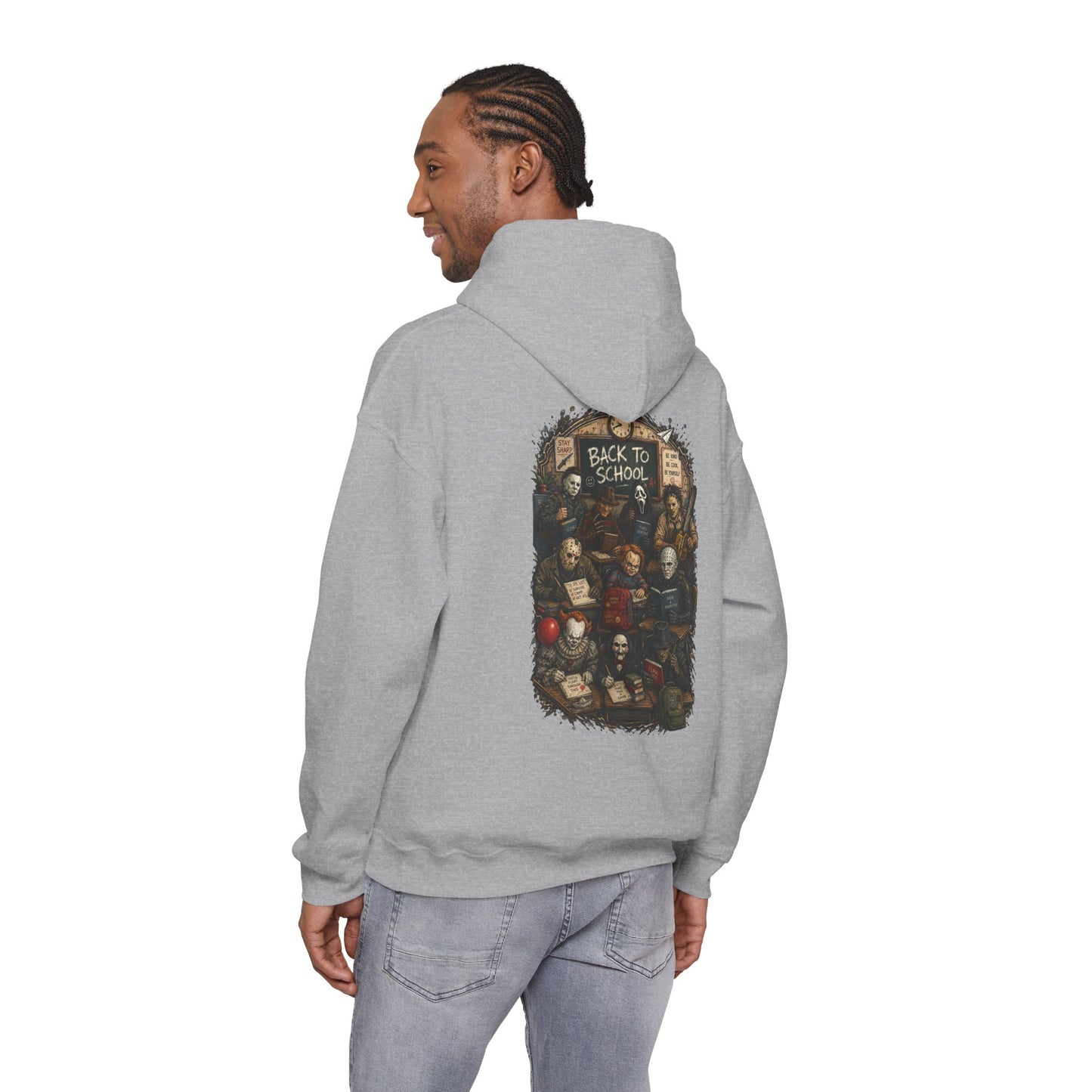 Horror Icons "Back to School" Hoodie — Vintage Movie Villains Graphic Sweatshirt