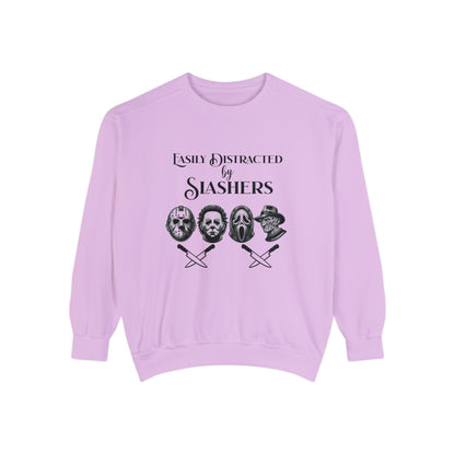 Easily Distracted by Slashers - Jason Michael Freddy Ghostface Horror Sweatshirt Unisex Garment-Dyed Sweatshirt