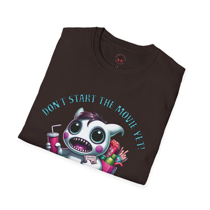 Don't Start The Movie Yet! Running Cute Monster Horror Fun Unisex Soft style T Shirt Mens Womens