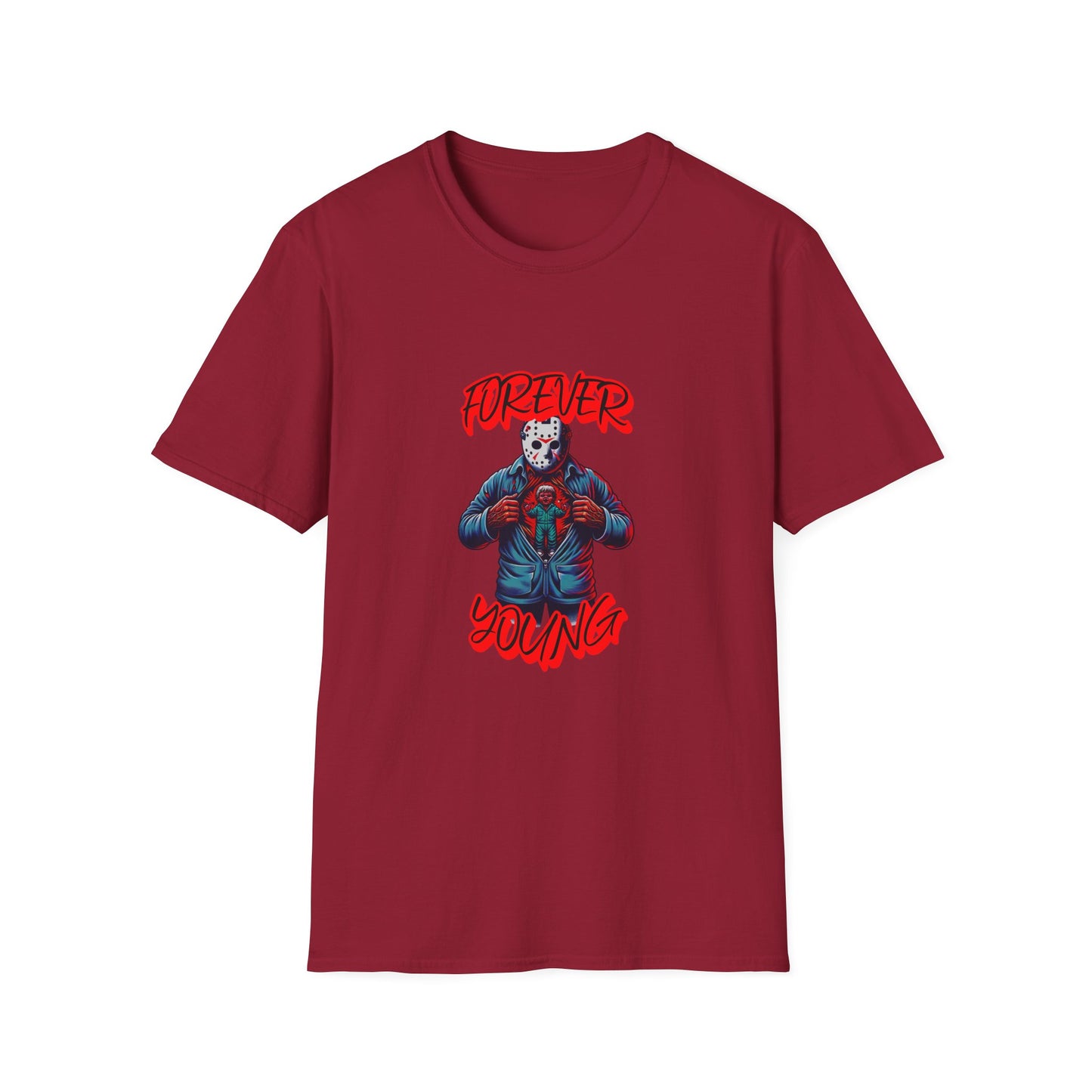 Horrorvational Forever Young Horror Fun Jason With The Mask On Voorhees Unisex Softstyle T-Shirt Friday Shirt