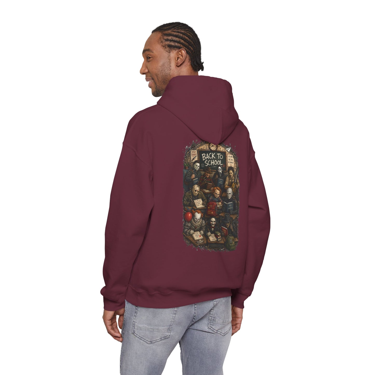 Horror Icons "Back to School" Hoodie — Vintage Movie Villains Graphic Sweatshirt