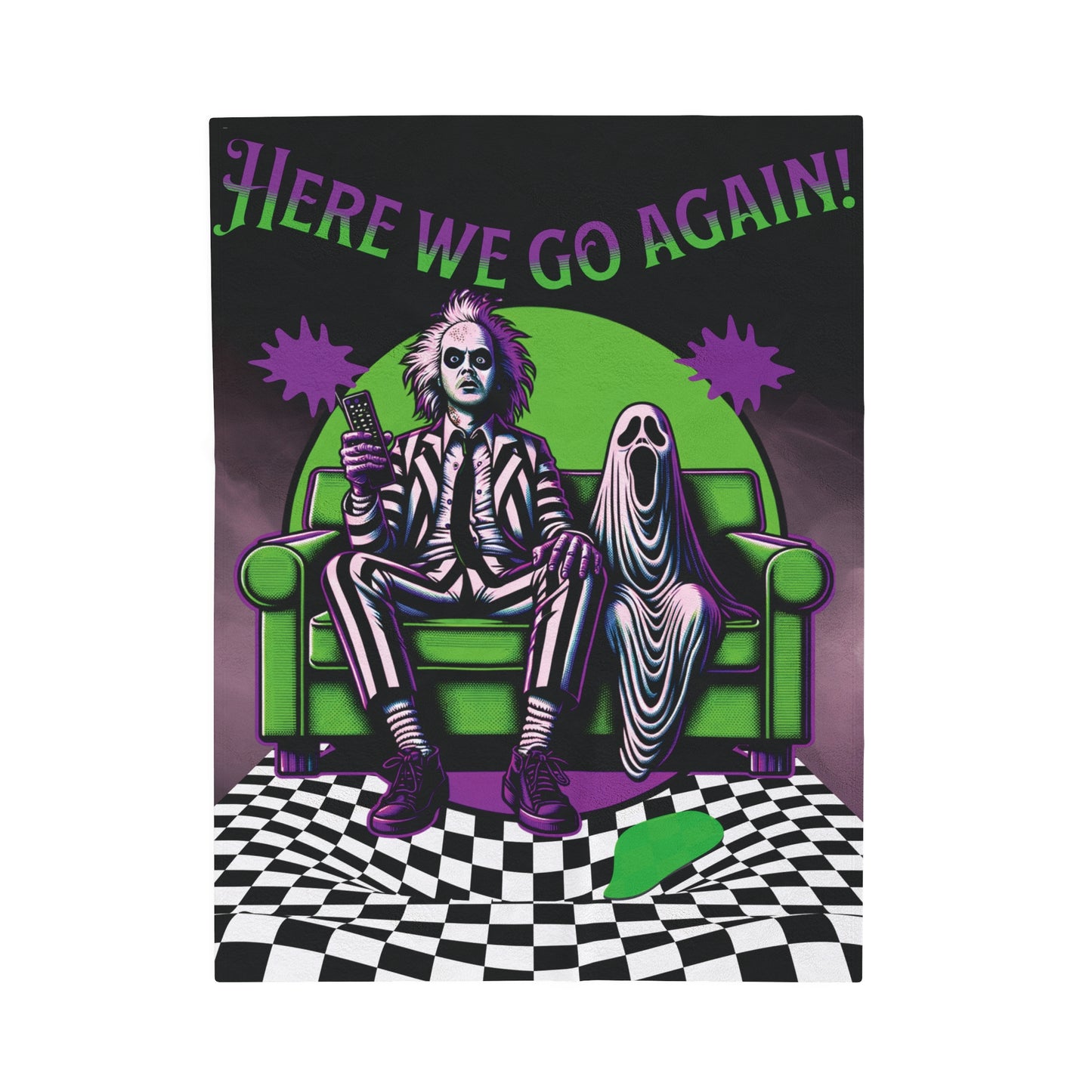 Beetlejuice 2 Inspired Here We Go Again Horror Fun Velveteen Plush Throw Blanket