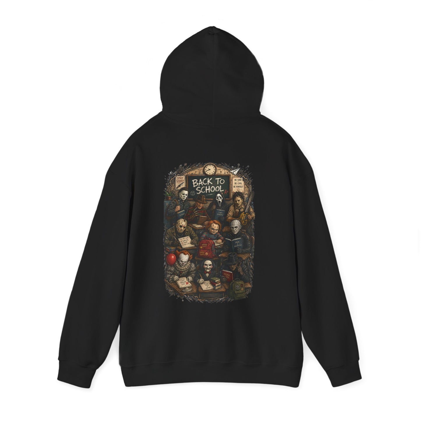 Horror Icons "Back to School" Hoodie — Vintage Movie Villains Graphic Sweatshirt
