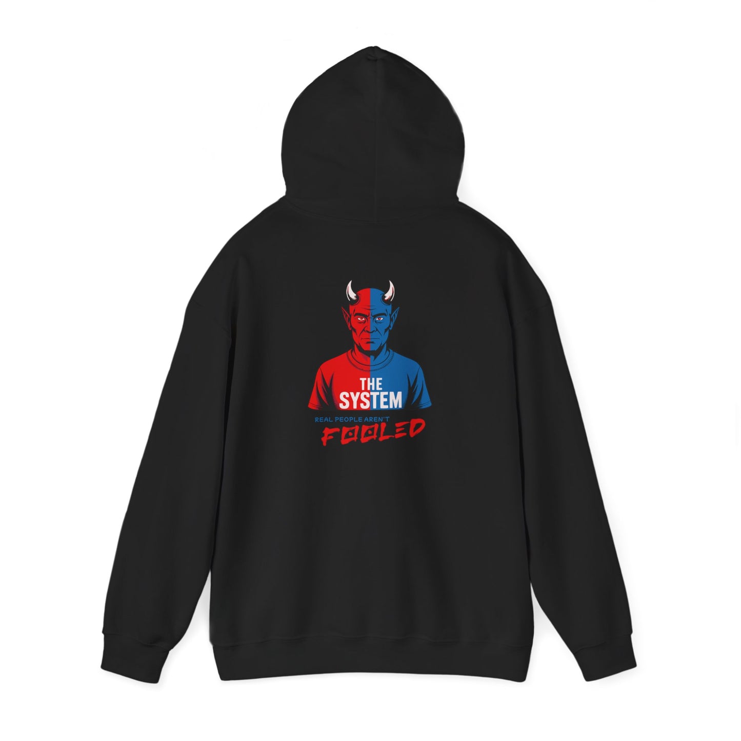 Hooded Sweatshirt - The System - Real People Arent Fooled Red Blue Design
