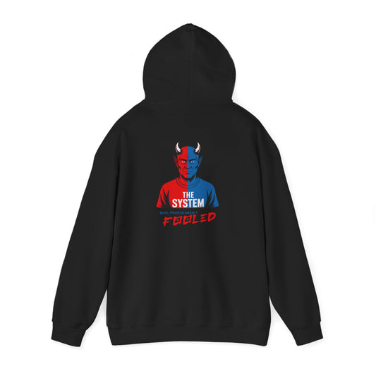 Hooded Sweatshirt - The System - Real People Arent Fooled Red Blue Design