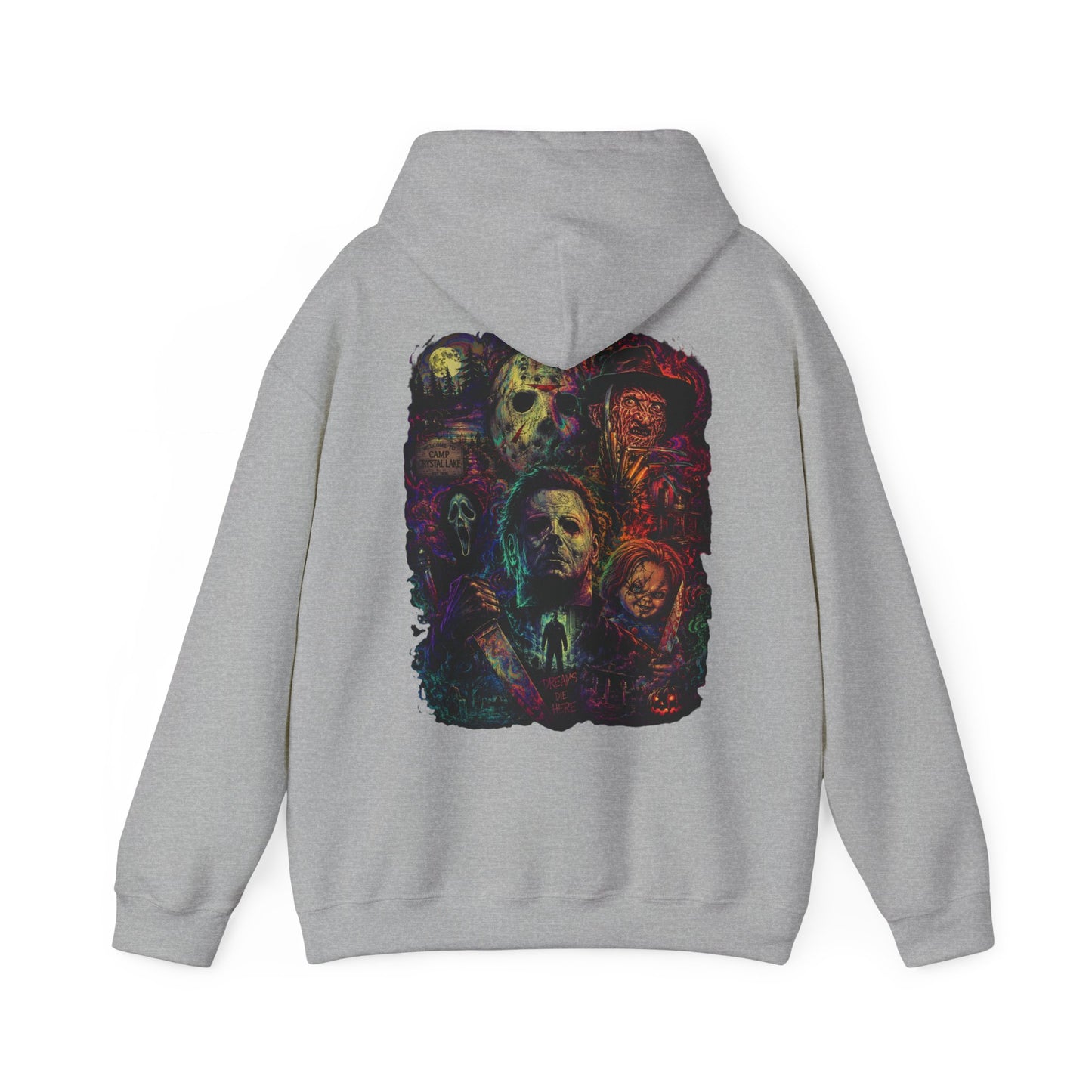 Horror Icons Hoodie — Vintage Slasher Collage Sweatshirt
