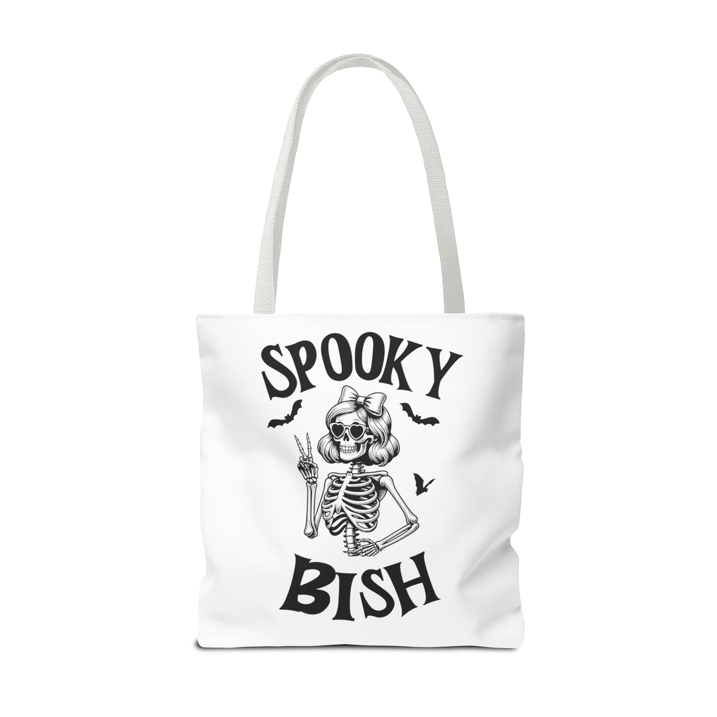 Spooky Bish Skeleton With Sunglasses and Peace Sign Gothic Horror Fun Beach Lunch Carry Tote Bag (AOP)