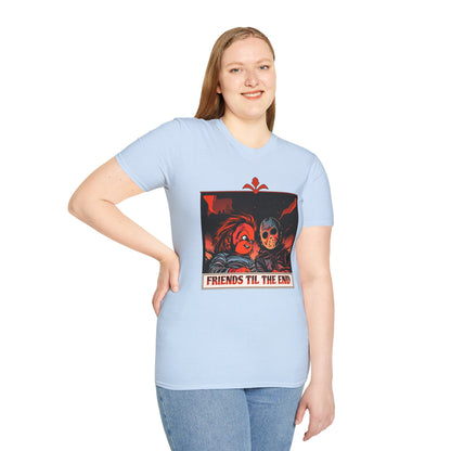 Friends 'Til the End Horror Movie T-Shirt Jason And Chucky Design