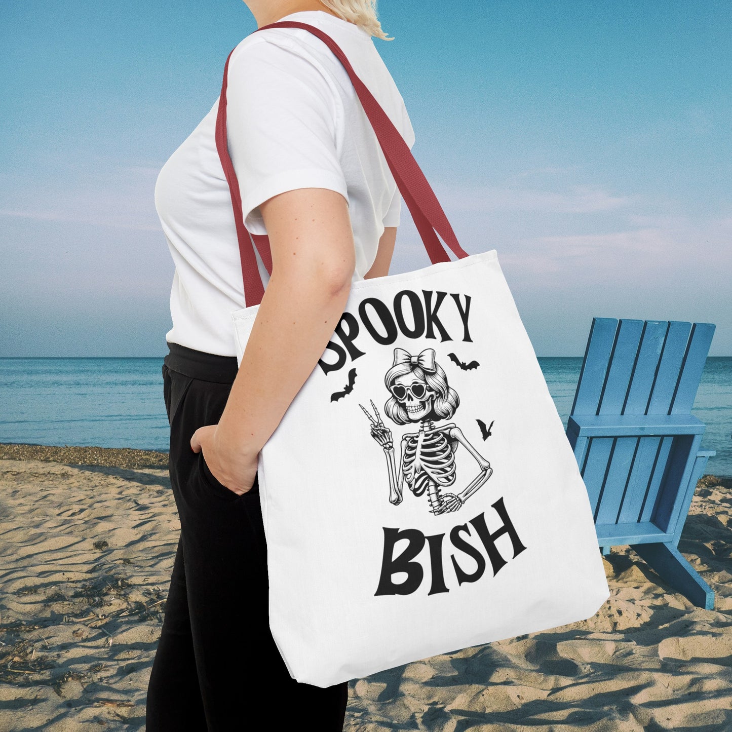 Spooky Bish Skeleton With Sunglasses and Peace Sign Gothic Horror Fun Beach Lunch Carry Tote Bag (AOP)