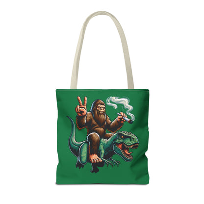 Tote Bag - Bigfoot Riding a T Rex Peace Sign 420 Design