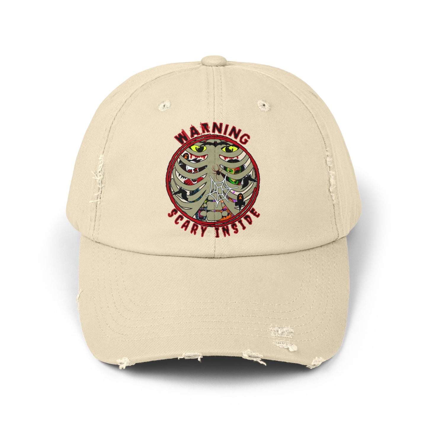 Warning, Scary Inside Horror Humor Unisex Distressed Cap Scary Fun Hat