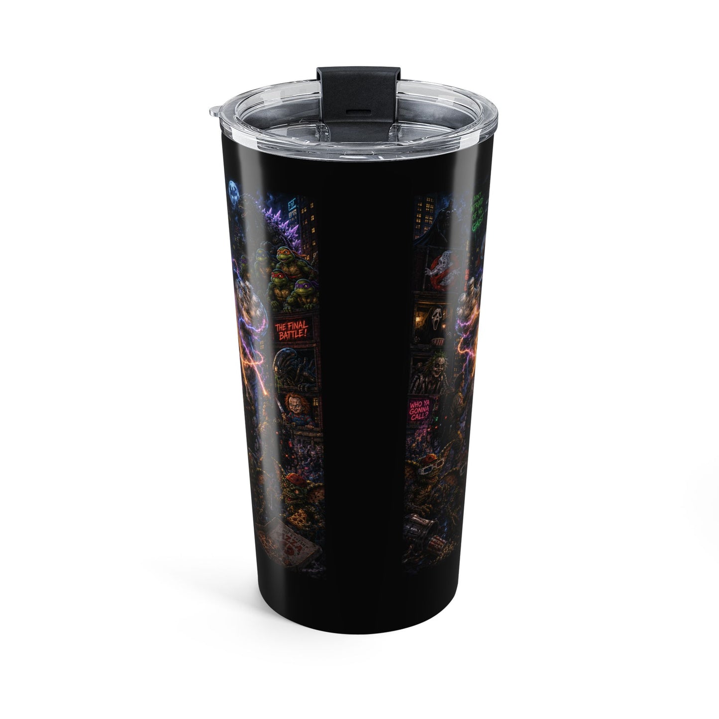 80's Horror Movie Retro 20oz Stainless Tumbler — Neon Horror Collage Design