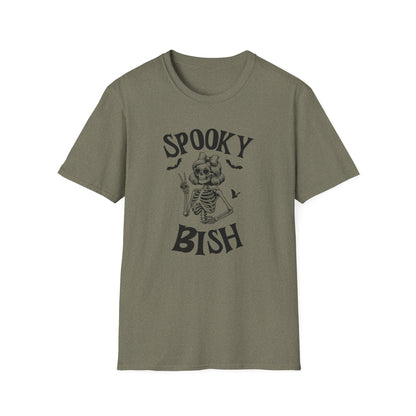 Spooky Bish Skeleton with Sunglasses and Peace Sign Gothic Horror Fun Unisex Softstyle T-Shirt