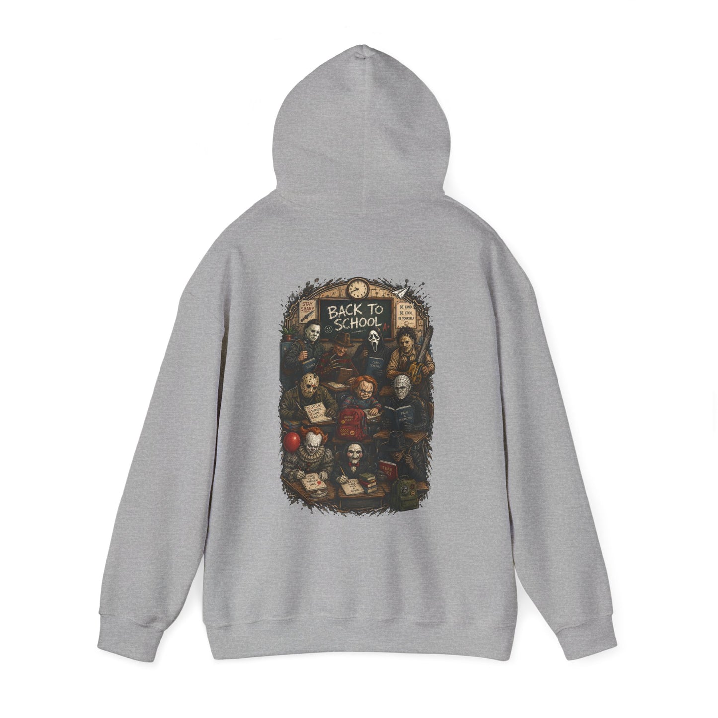 Horror Icons "Back to School" Hoodie — Vintage Movie Villains Graphic Sweatshirt