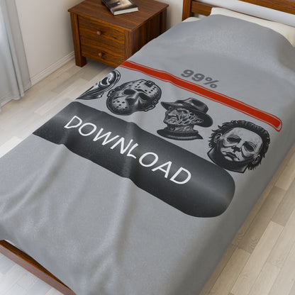 Horror Icons '99% Download' Velveteen Plush Blanket — Cozy Spooky Season Throw