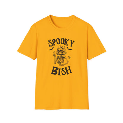 Spooky Bish Skeleton with Sunglasses and Peace Sign Gothic Horror Fun Unisex Softstyle T-Shirt