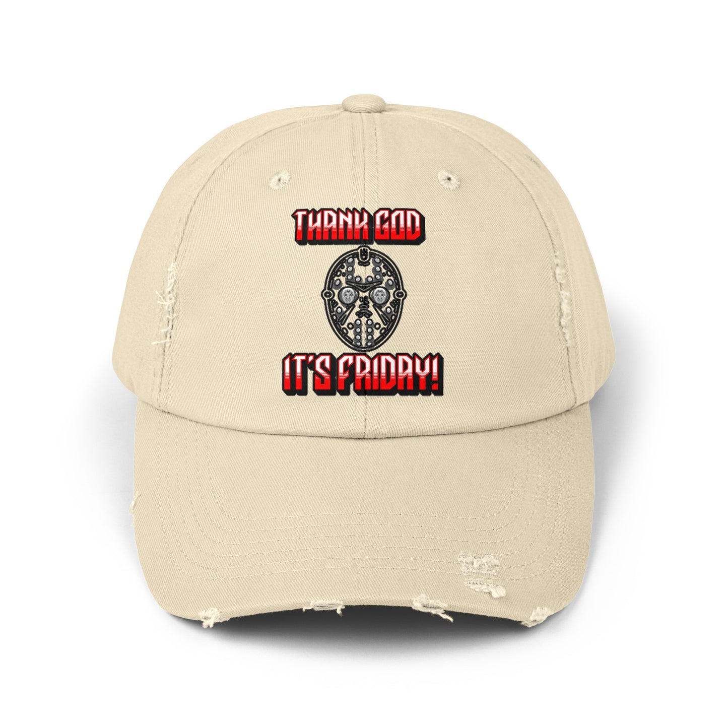 Thank god, It's Friday! TGIF Jason Hockey Mask Horror Fun Hat Unisex Distressed Cap