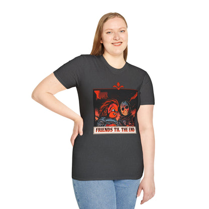 Friends 'Til the End Horror Movie T-Shirt Jason And Chucky Design