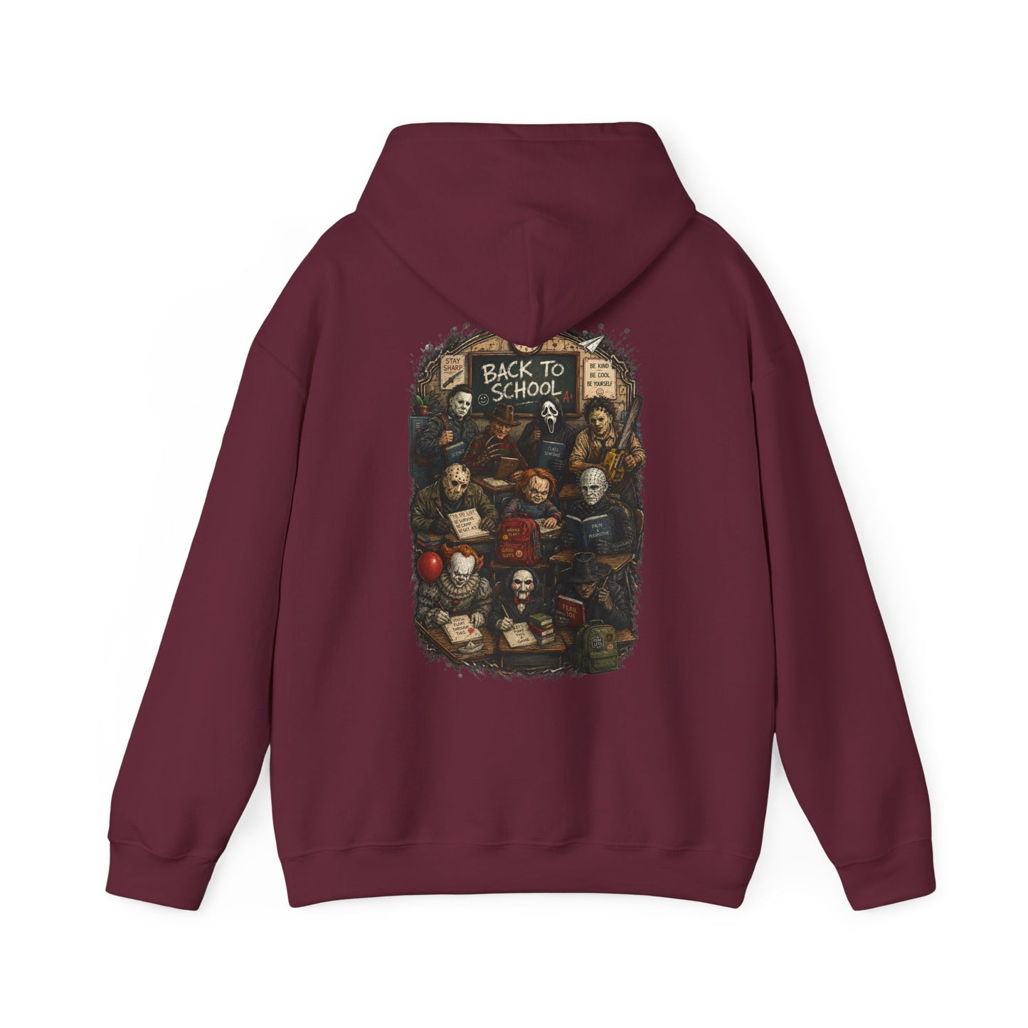 Horror Icons "Back to School" Hoodie — Vintage Movie Villains Graphic Sweatshirt