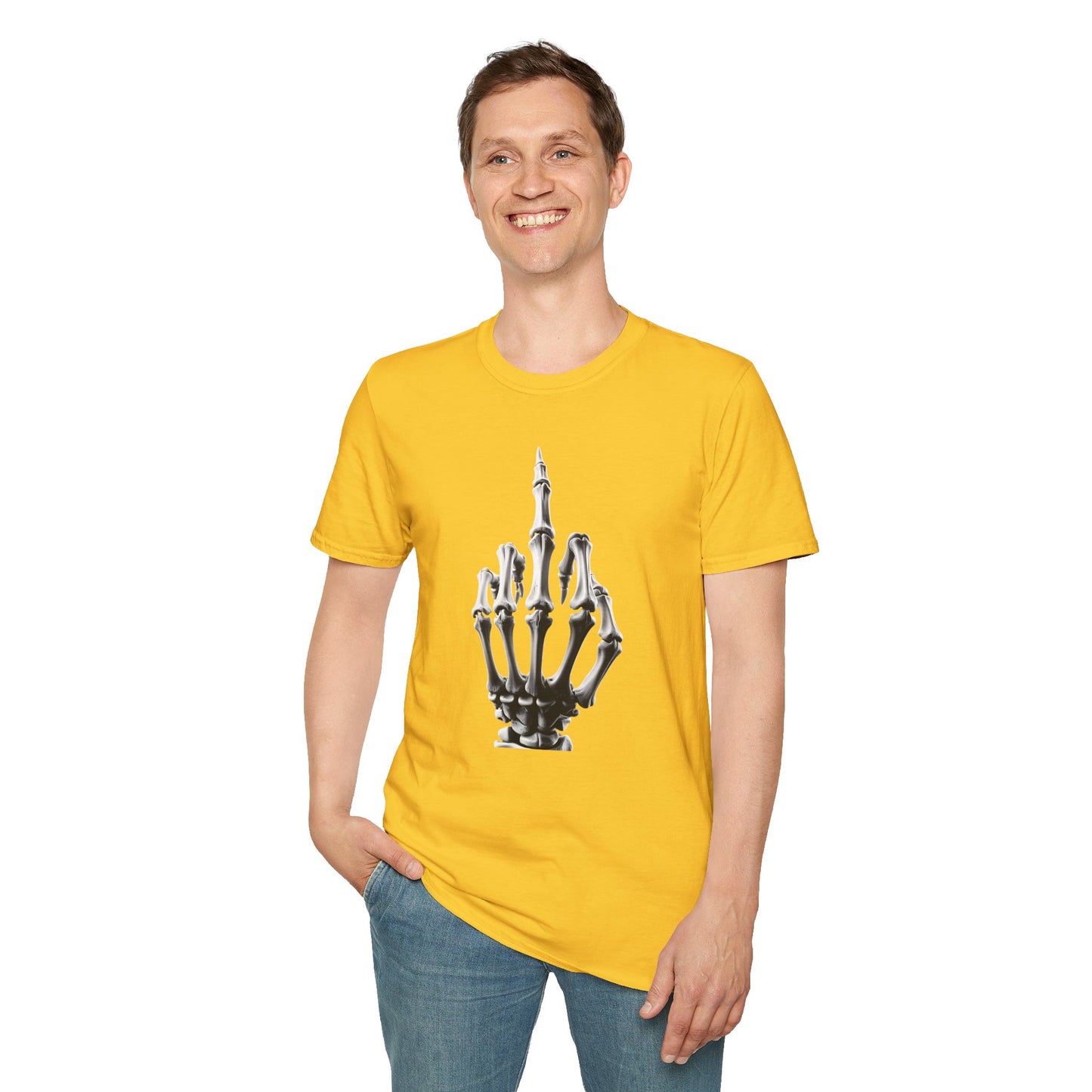 Skeleton Middle Finger T-Shirt — Edgy Gothic Graphic Tee