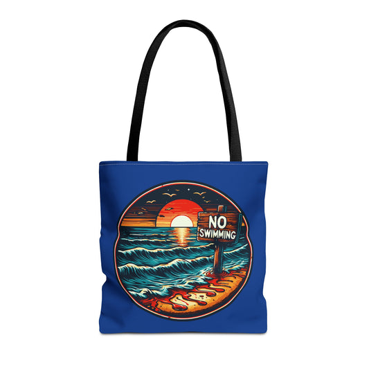 No Swimming Bloody Beach Tote Bag (AOP) Horror Fun Travel Swimming Vacation